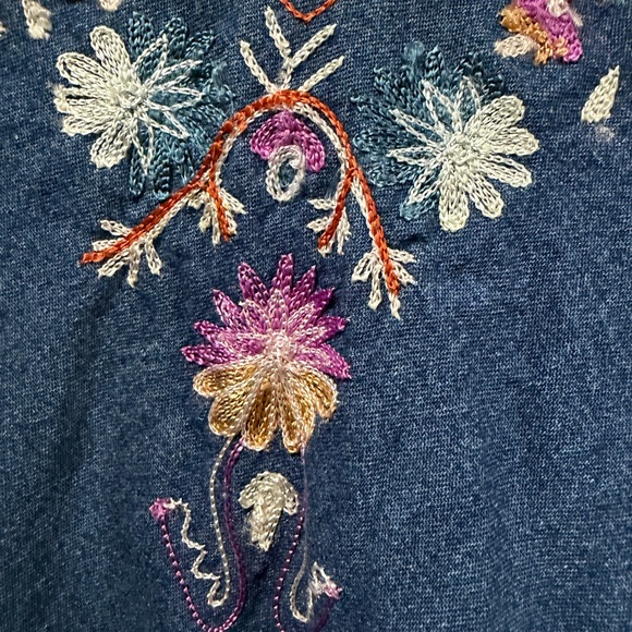 Soho Compagnie Floral Embroidered Boho Denim Poncho - Picture 2 of 5